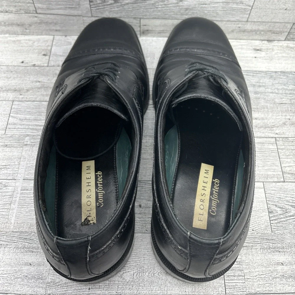 Florsheim Comfortech Black Leather Cap Toe Derby Dress Shoes Men Size‎ 11D